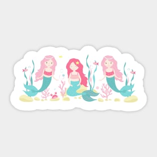 Cute Mermaid Pink and Mint Pattern Sticker